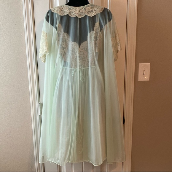 Vintage 50s Shadowline Chiffon Soft Green Ballerina Gown Peignoir Set Sz 32/S - Picture 6 of 16